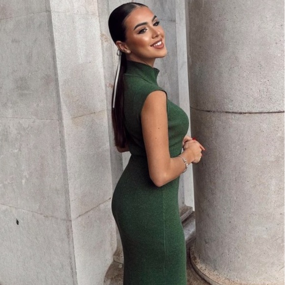 Blogger Favorite Zara Metallic Thread Knit Dress Green Small - Picture 10 of 17